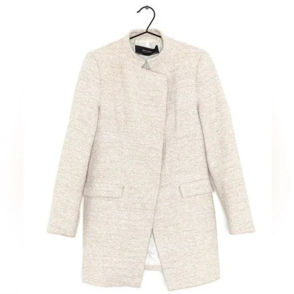 Zara Basic Collection Beige Textured Collarless D… - image 1